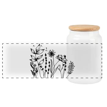Wildflowers - Panoramic Cookie Jar with Wooden Lid - white - Front