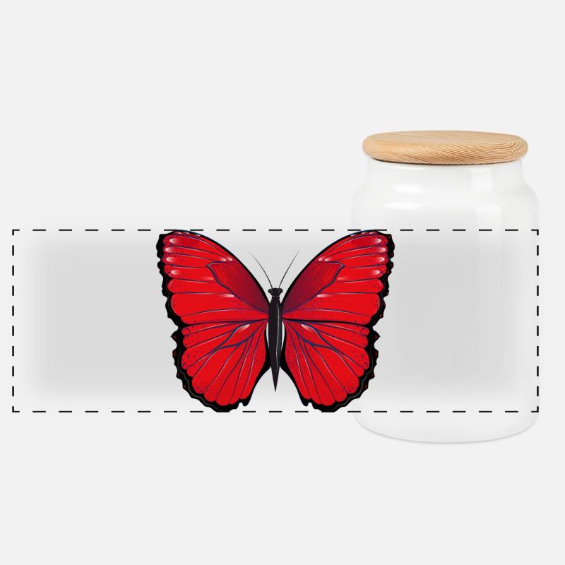 roter Schmetterling handgezeichnet und koloriert - Panorama Keksdose mit Holzdeckel - Weiß