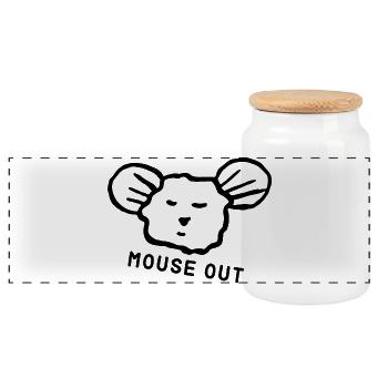 Cute mouse "mouse out" cool saying - Panoramic Cookie Jar with Wooden Lid - white - Front