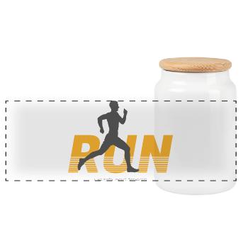Running - male - Panoramic Cookie Jar with Wooden Lid - white - Front