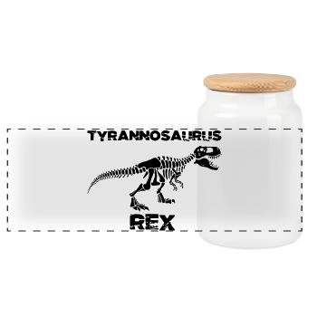 Black tyrannosaurus skeleton - Panoramic Cookie Jar with Wooden Lid - white - Front