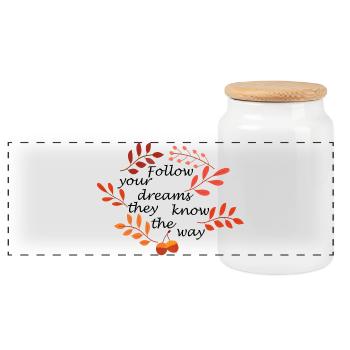 Autumn Leaves and Acorns Pattern - Panoramic Cookie Jar with Wooden Lid - white - Front