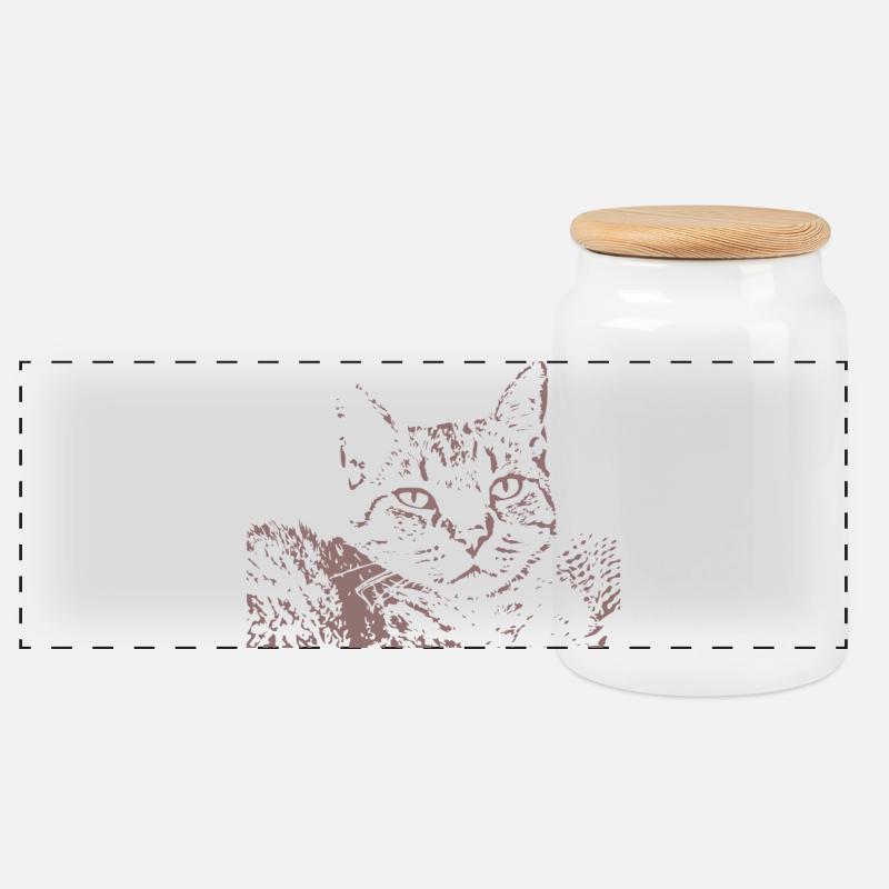 T-shirt Face de Chats Tête de Chat Chats - Boîte à biscuits avec couvercle en bois - blanc