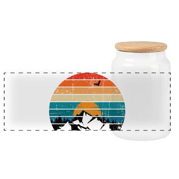 Retro Sunset Peak Silhouette - Panorama Keksdose mit Holzdeckel - Weiß - Vorne