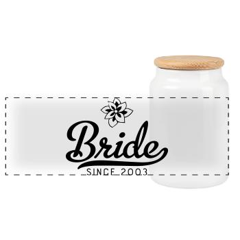 Bride since 2003 - Panoramic Cookie Jar with Wooden Lid - white - Front