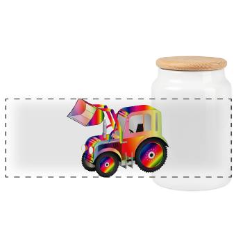 Chargeur frontal de tracteur aux couleurs vives de l’arc-en-ciel - Boîte à biscuits avec couvercle en bois - blanc - Devant