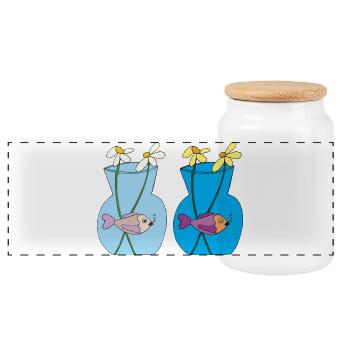 Poisson dans un bocal de 2 - Boîte à biscuits avec couvercle en bois - blanc - Devant