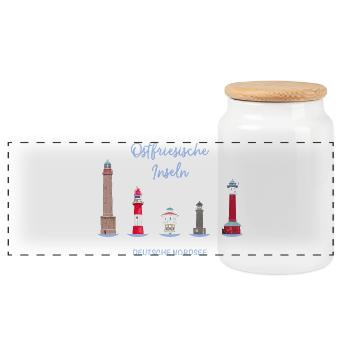 5 Ostfriesische Inseln, Deutsche Nordsee - Panorama Keksdose mit Holzdeckel - Weiß - Vorne