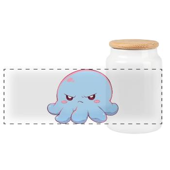 Blue grumpy octopus - Panoramic Cookie Jar with Wooden Lid - white - Front