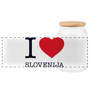 I LOVE SLOVENIA Slowenien - Panorama Keksdose mit Holzdeckel - Weiß - Vorne