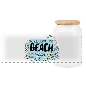 Willkommen bei Beach Scene - Panorama Keksdose mit Holzdeckel - Weiß - Vorne