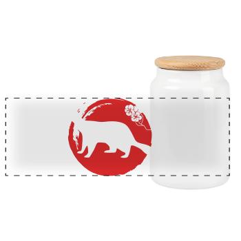 Marten Silhouette Japanese - Panoramic Cookie Jar with Wooden Lid - white - Front