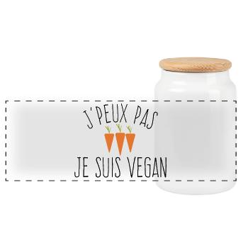 J'peux pas je suis vegan  - Boîte à biscuits avec couvercle en bois - blanc - Devant