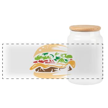 saftiger Burger selbstgemacht smash Restaurant - Panorama Keksdose mit Holzdeckel - Weiß - Vorne