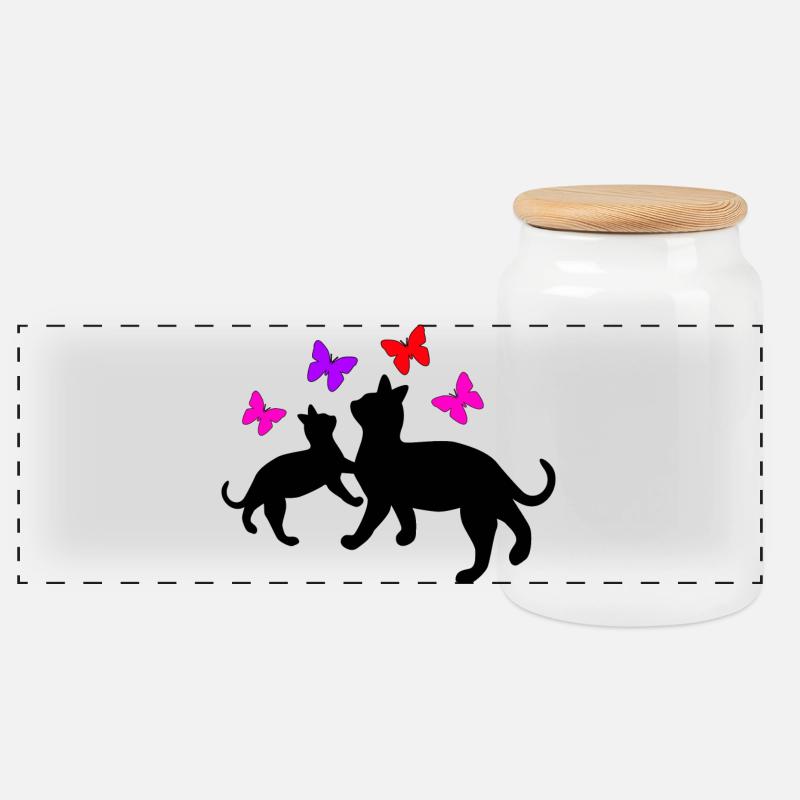 Katzen und Schmetterlinge - Panorama Keksdose mit Holzdeckel - Weiß