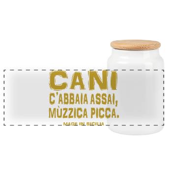 Sicily t-shirt Sicilian proverb dogs bark - Panoramic Cookie Jar with Wooden Lid - white - Front