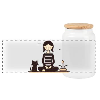 Se détendre avec un chat - Boîte à biscuits avec couvercle en bois - blanc - Devant