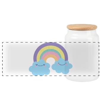 Bunter Regenbogen-Wolken-Charme - Panorama Keksdose mit Holzdeckel - Weiß - Vorne