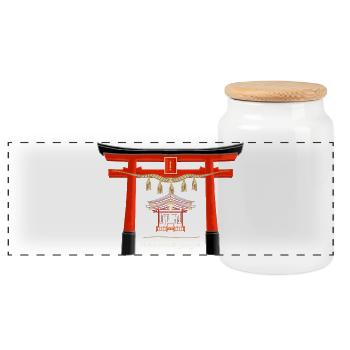 Hakone - jinja, Torii, Ashi See, Japan Zeichnung - Panorama Keksdose mit Holzdeckel - Weiß - Vorne