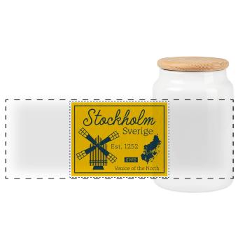Stockholm Sverige Vintage Travel Motif - Panoramic Cookie Jar with Wooden Lid - white - Front