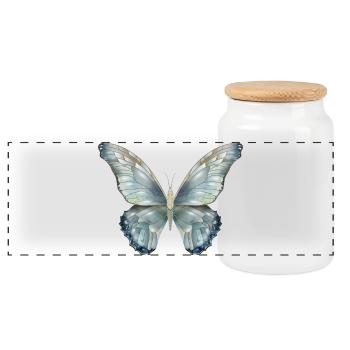 Papillon dans de délicates nuances de bleu peint à la main - Boîte à biscuits avec couvercle en bois - blanc - Devant