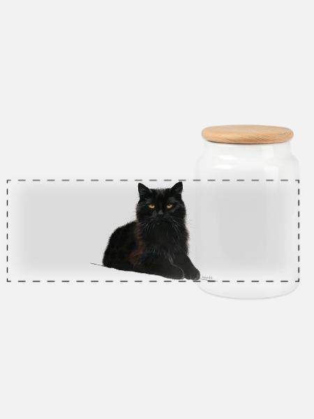 Cat - Panoramic Cookie Jar with Wooden Lid - white