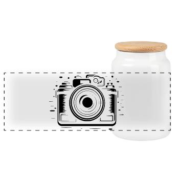 Camera - Panoramic Cookie Jar with Wooden Lid - white - Front