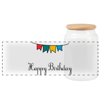 ALLES GUTE ZUM GEBURTSTAG. ALLES GUTE ZUM GEBURTSTAG. JAHRESTAG. - Panorama Keksdose mit Holzdeckel - Weiß - Vorne