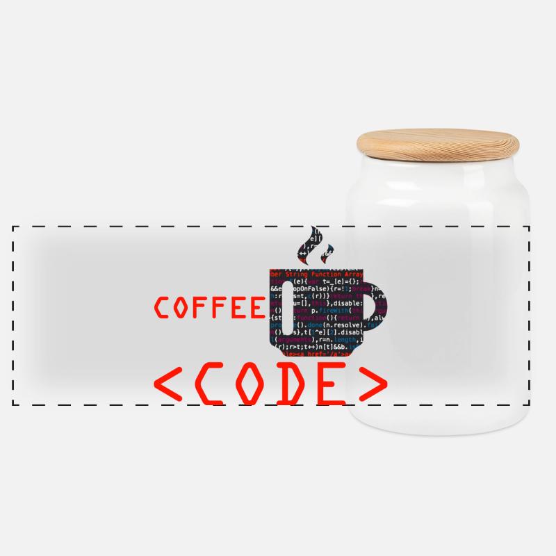 Programmers generate code from coffee - Panoramic Cookie Jar with Wooden Lid - white