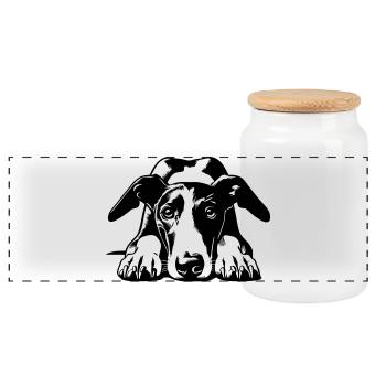 Galgo Head with Paws - Panoramic Cookie Jar with Wooden Lid - white - Front