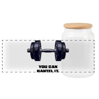 Dumbbell, Fitness, Motivation, Gym, T-Shirt, Funny - Panoramic Cookie Jar with Wooden Lid - white - Front