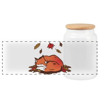 Ruhiger Herbstfuchs Illustration - Panorama Keksdose mit Holzdeckel - Weiß - Vorne