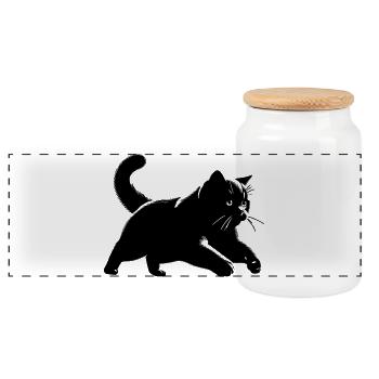 British Shorthair Cat - Panoramic Cookie Jar with Wooden Lid - white - Front