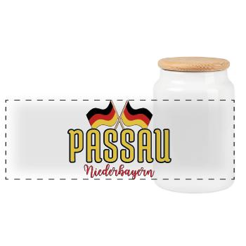 Passau Niederbayern Allemagne Drapeaux Design - Boîte à biscuits avec couvercle en bois - blanc - Devant