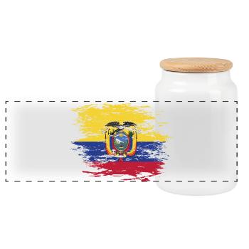 Ecuador flag used - Panoramic Cookie Jar with Wooden Lid - white - Front