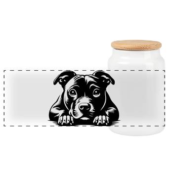 Staffordshire Bull Terrier Head with Paws - Panoramic Cookie Jar with Wooden Lid - white - Front