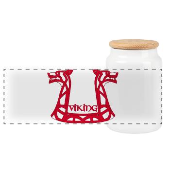 Viking Red Dragon - Panoramic Cookie Jar with Wooden Lid - white - Front