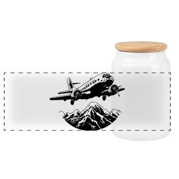 Airplane Graphics - Panoramic Cookie Jar with Wooden Lid - white - Front