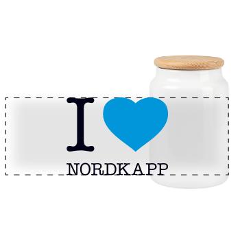 I LOVE NORDKAPP Norway Norwegen - Panoramic Cookie Jar with Wooden Lid - white - Front