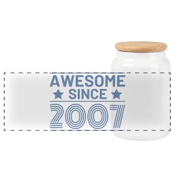 Geburtstag Retro Awesome seit 2007 - Panorama Keksdose mit Holzdeckel - Weiß - Vorne
