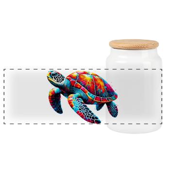 Turtle - Panoramic Cookie Jar with Wooden Lid - white - Front