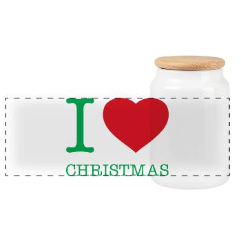 I LOVE CHRISTMAS Weihnachten - Panoramic Cookie Jar with Wooden Lid - white - Front
