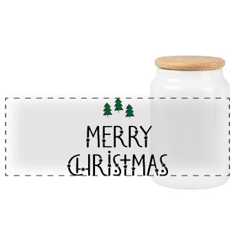 Merry Christmas - Panoramic Cookie Jar with Wooden Lid - white - Front