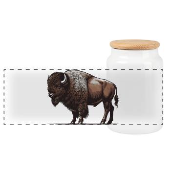 Bison - Panoramic Cookie Jar with Wooden Lid - white - Front