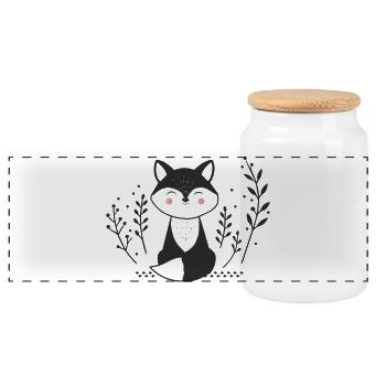 Lächelnder Fuchs – Minimalistische Illustration - Panorama Keksdose mit Holzdeckel - Weiß - Vorne