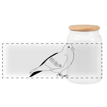 Dove - black and white graphic - Panoramic Cookie Jar with Wooden Lid - white - Front