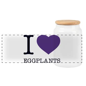 I LOVE EGGPLANTS Auberginen - Panorama Keksdose mit Holzdeckel - Weiß - Vorne