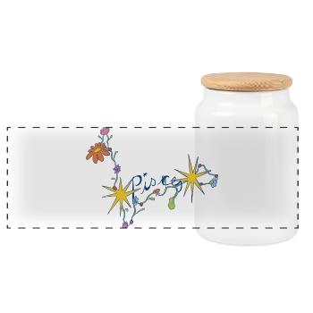 Pisces – Magical Zodiac Flower Illustration - Panoramic Cookie Jar with Wooden Lid - white - Front