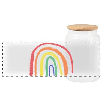 Skurriler Regenbogen-Pinselbogen - Panorama Keksdose mit Holzdeckel - Weiß - Vorne
