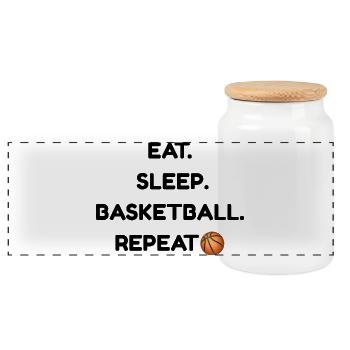 EAT-_SLEEP-_BASKETBALL - Panoramic Cookie Jar with Wooden Lid - white - Front